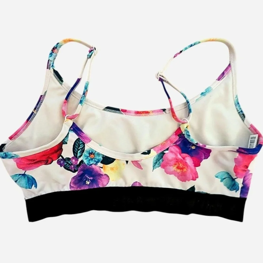 Victoria's Secret Pink‎ floral sports bra in white with black band Size L